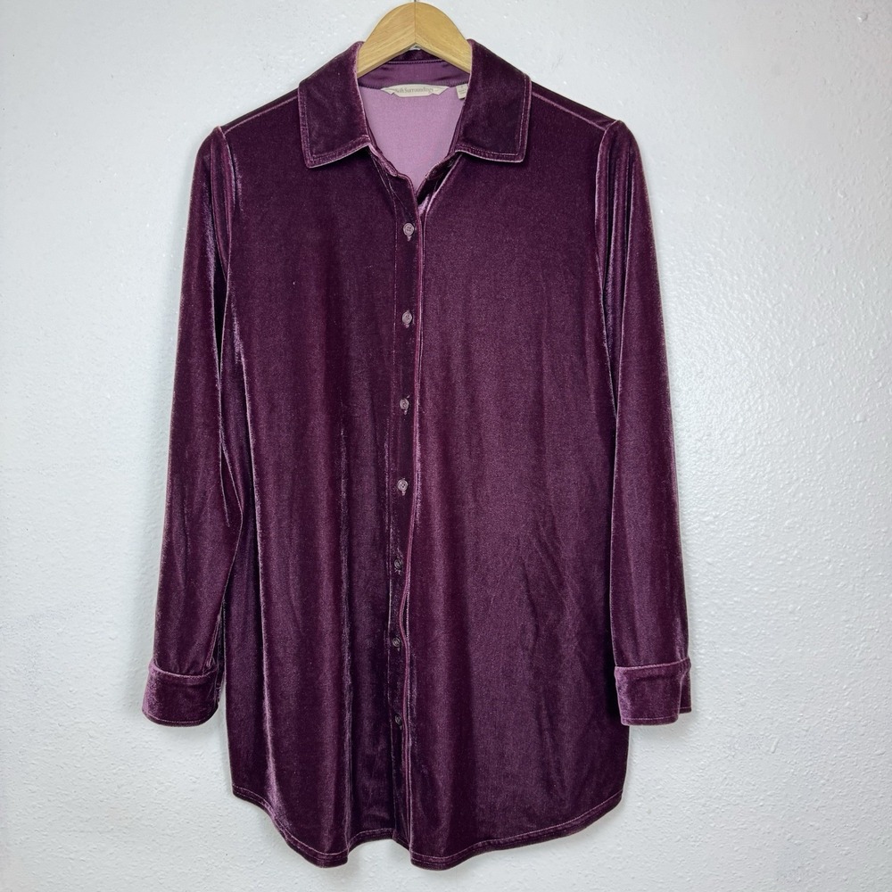 Soft Surroundings Women's Small Velvet Boyfriend Tunic Blouse Top Long Sleeve